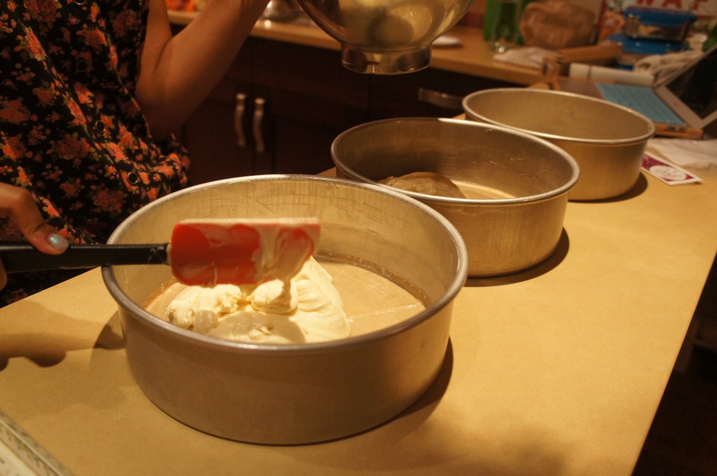 batter poured into pans