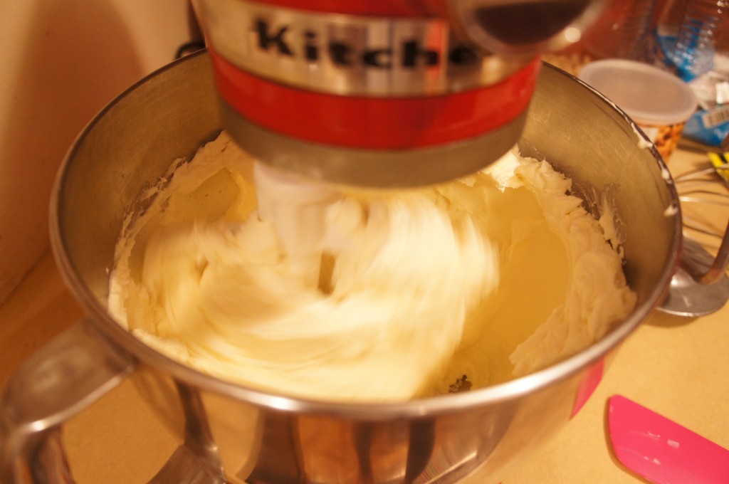 butter being beat in bowl
