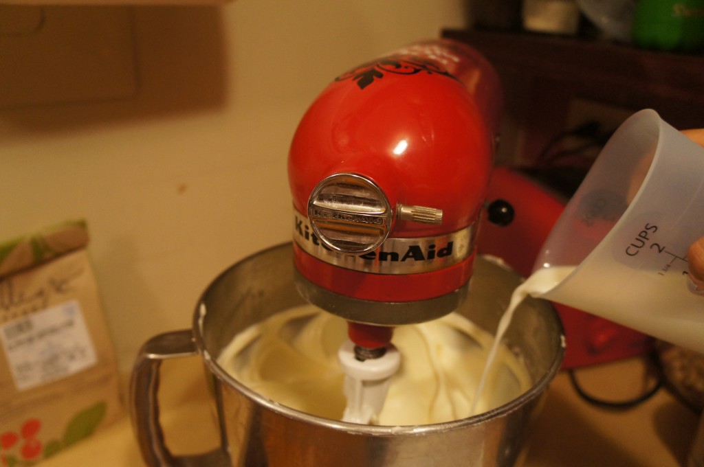 milk being added to butter