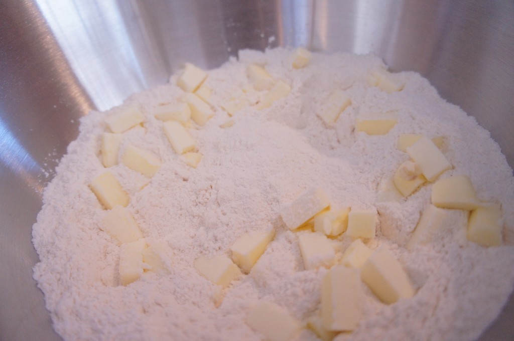 butter cubes in flour
