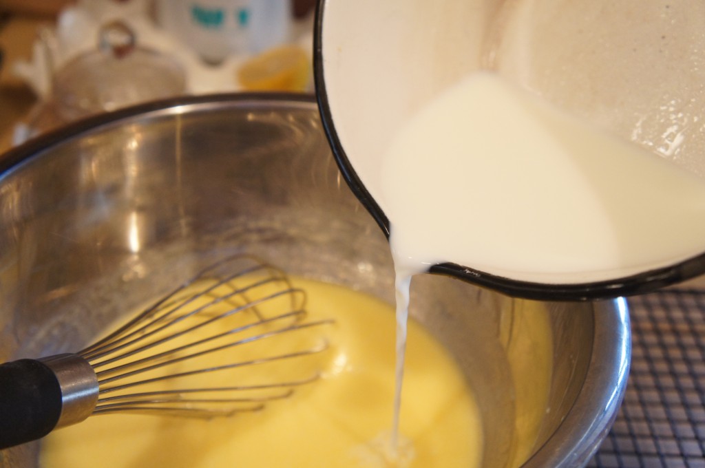 milk poured into eggs